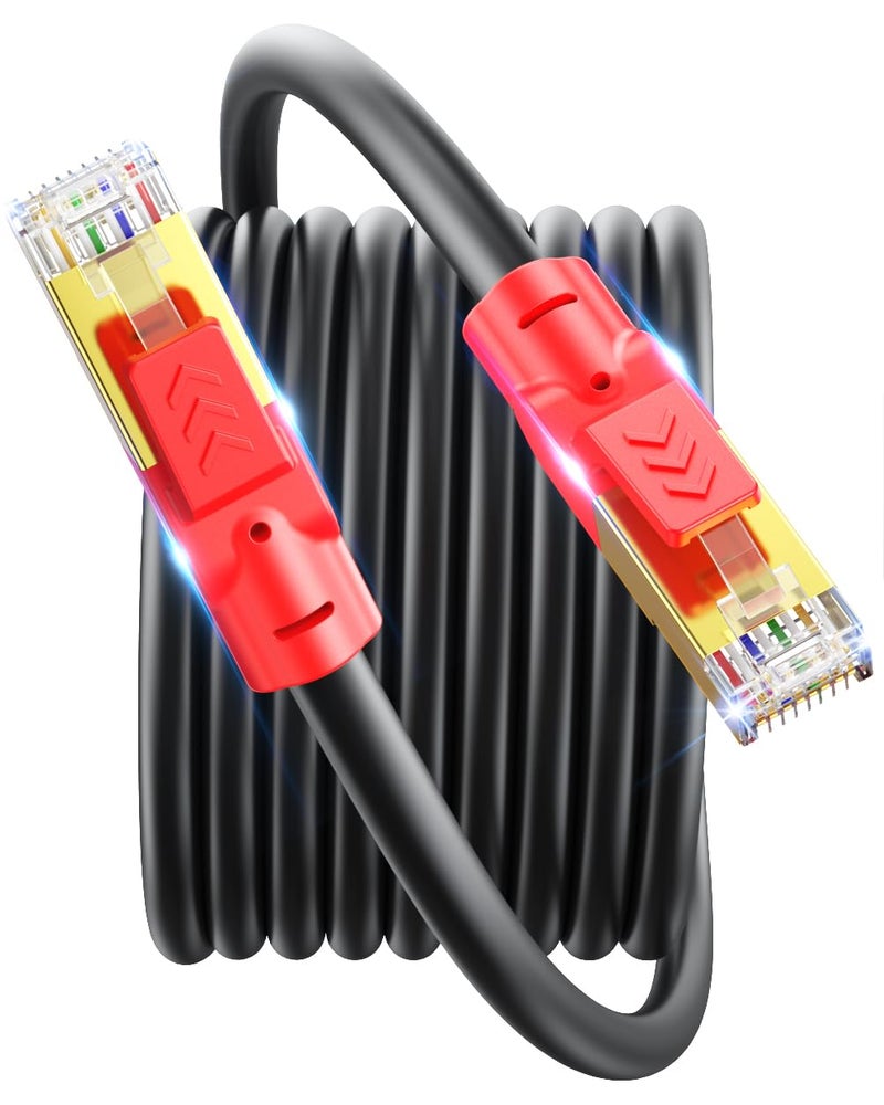 SNANSHI كابل إيثرنت Cat 8 بطول 25 قدم - 40Gbps 2000MHz كابل LAN عالي السرعة محمي للألعاب، PS5، Xbox، تلفزيونات 4K، مودم، راوتر - مقاوم للعوامل الجوية ومناسب للاستخدام الداخلي والخارجي - Image 1